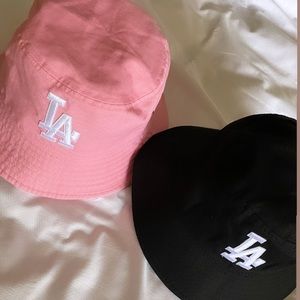 Black and Pink bucket hat with LA patch